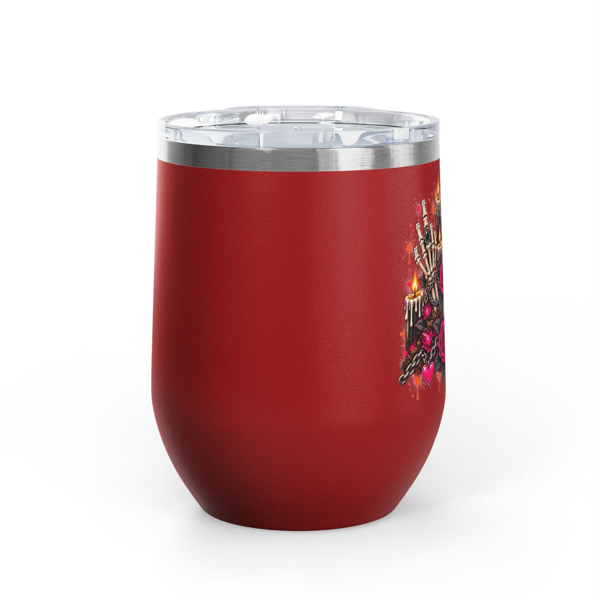 Dirt & Defiance 12oz Wine Tumbler | Gothic Skull & Coffin Stainless Steel Cup by Subbin4Sanity