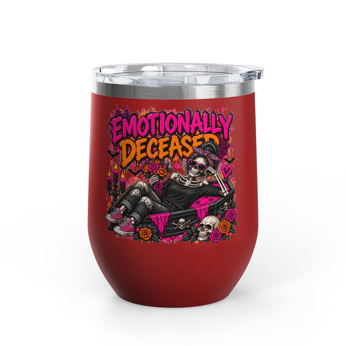Emotionally Deceased 12oz Wine Tumbler | Dark Humor Gothic Stainless Steel Cup by Subbin4Sanity