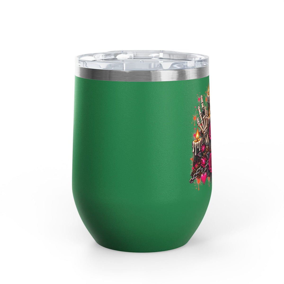 Dirt & Defiance 12oz Wine Tumbler | Gothic Skull & Coffin Stainless Steel Cup by Subbin4Sanity