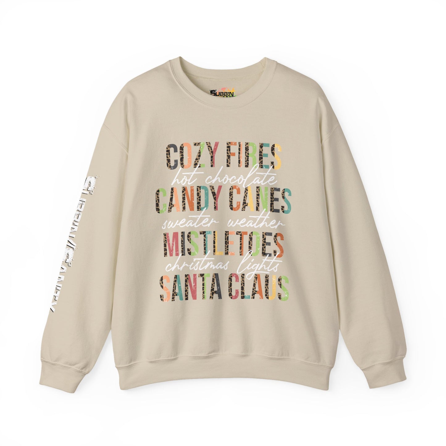 Cozy Fires & Candy Canes Christmas Sweatshirt | Festive Holiday Word Crewneck by Subbin4Sanity
