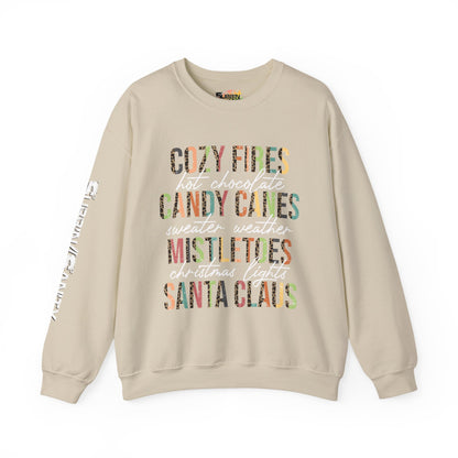 Cozy Fires & Candy Canes Christmas Sweatshirt | Festive Holiday Word Crewneck by Subbin4Sanity