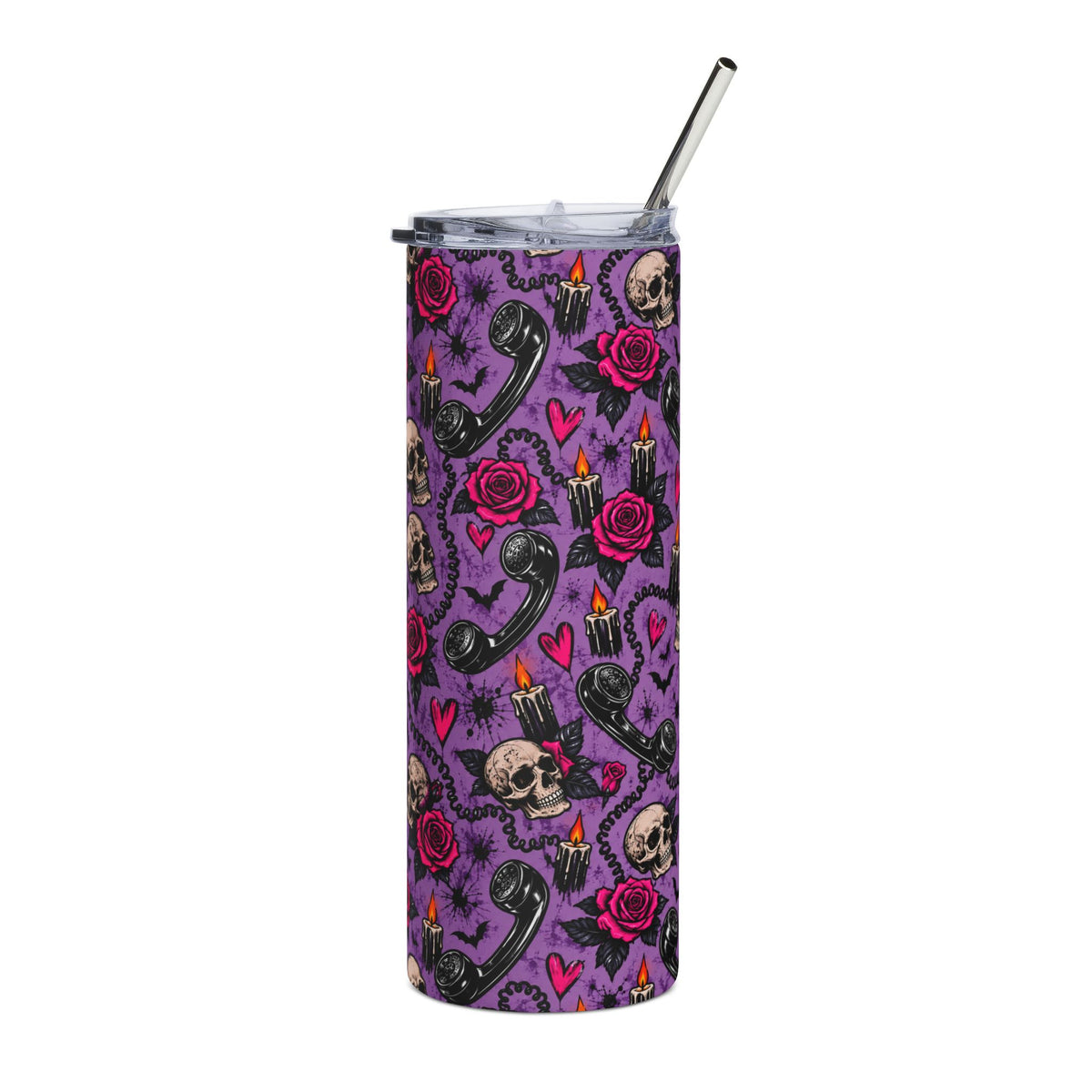 Karma’s Calling 20oz Stainless Steel Tumbler | Gothic Phone & Skull Drinkware by Subbin4Sanity