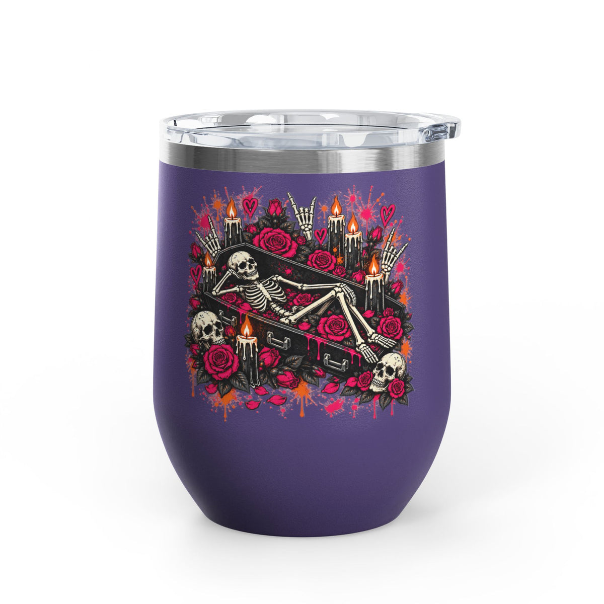 Dead & Unbothered 12oz Wine Tumbler | Gothic Skeleton Stainless Steel Cup by Subbin4Sanity
