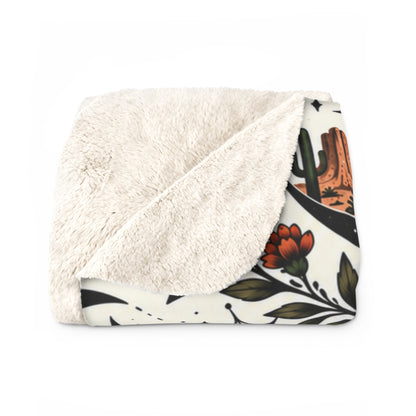 Crescent Blooms Sherpa Fleece Blanket | Celestial Boho Halloween Throw by Subbin4Sanity