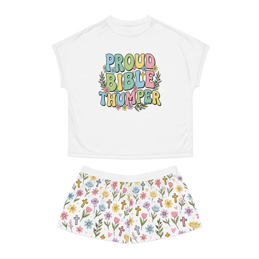Proud Bible Thumper Multicolor Spring Easter Faith Women's Short Pajama Set