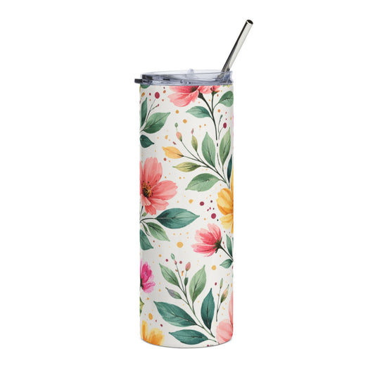 Watercolor Wildflower Garden Pattern – Splatter Bloom Collection — 20oz Stainless Steel Tumbler