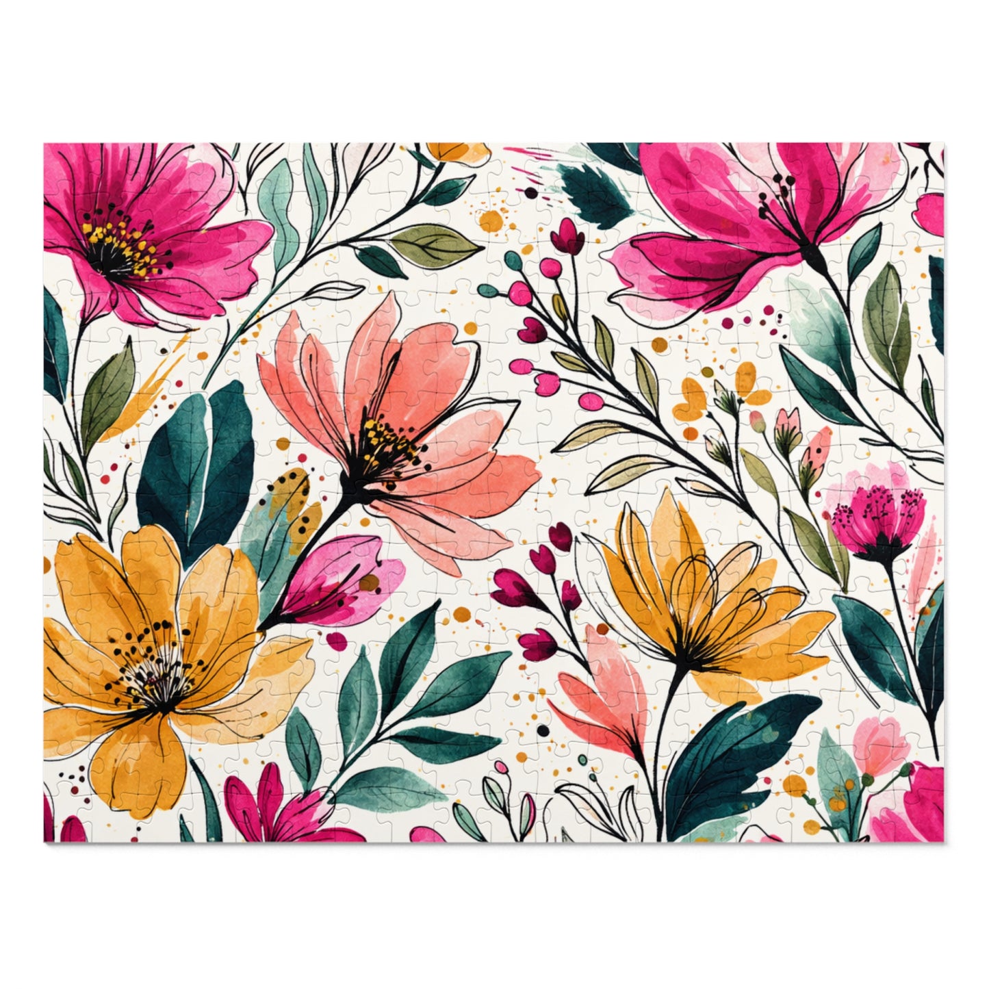 aModern Botanical Wildflower Pattern – Splatter Bloom Collection – Puzzle & Tin Storage Box