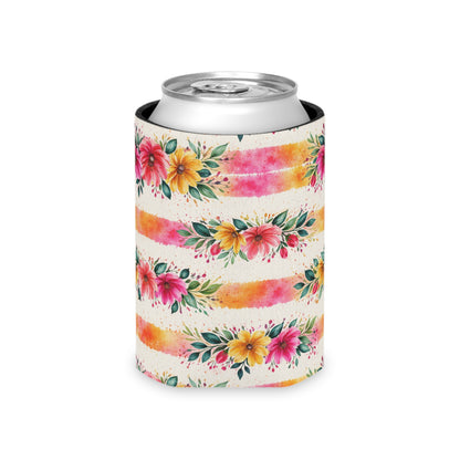 Wildflower Garden Stripe Pattern – Splatter Bloom Collection — Lightweight Foam Grip Lined Koozie