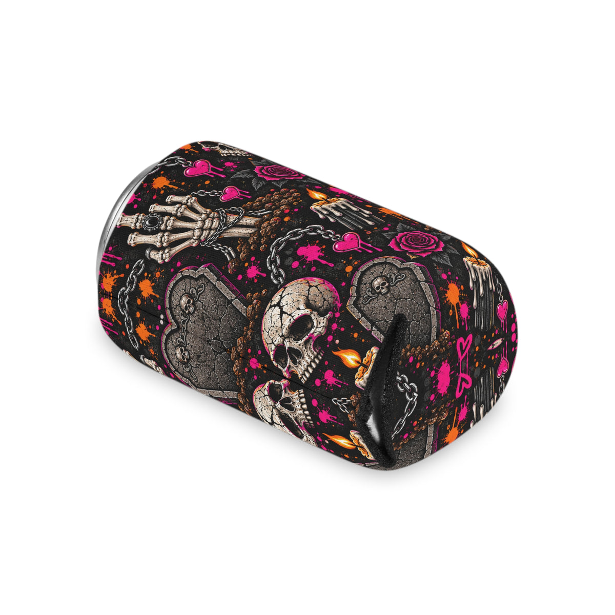 Dirt & Defiance Pattern Foam Grip Koozie | Gothic Skeleton & Floral Can Cooler by Subbin4Sanity