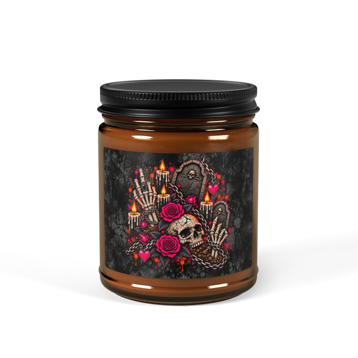 Dirt & Defiance Scented Amber Jar Soy Candle | Gothic Skull & Coffin Home Decor Candle by Subbin4Sanity