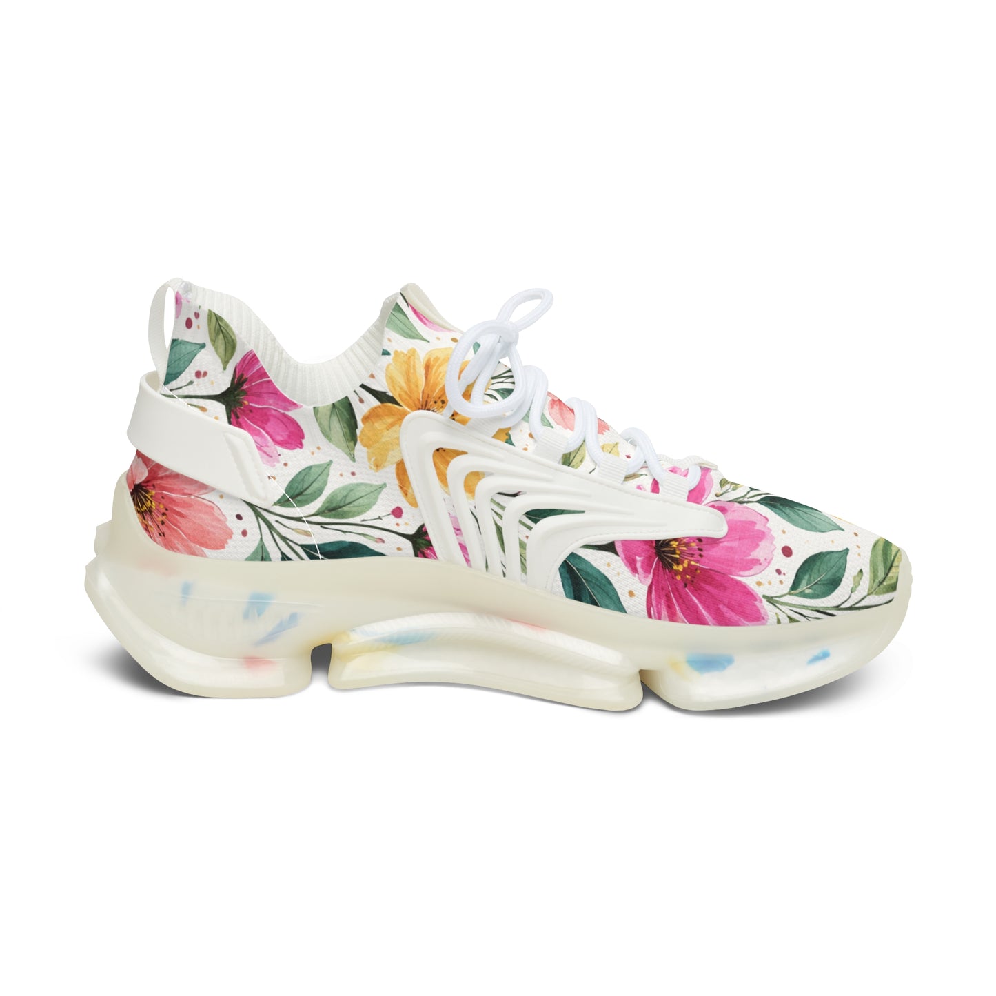 Watercolor Wildflower Garden Pattern – Splatter Bloom Collection — Lightweight Women's Breathable Athletic Mesh Sneakers