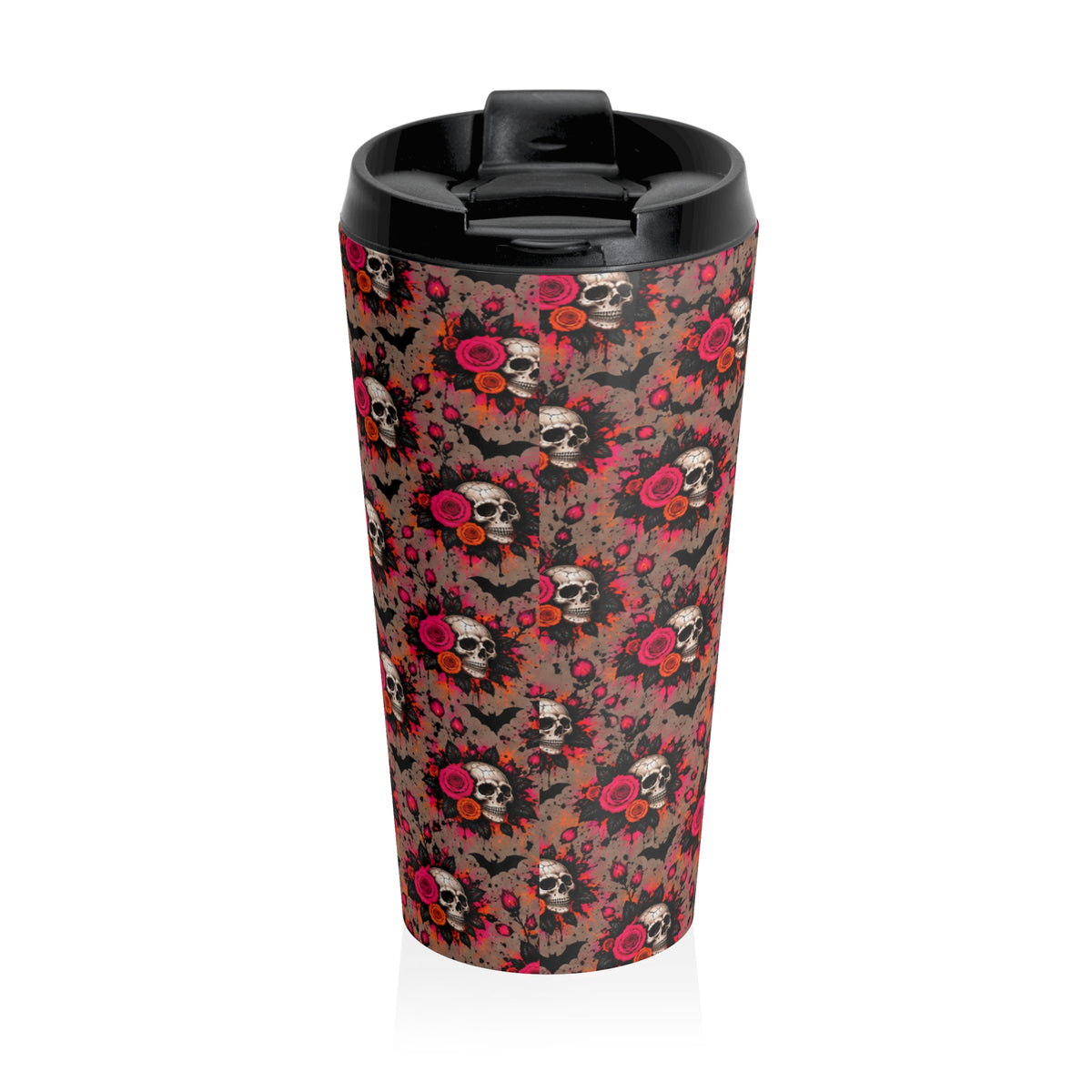 Deadly Blooms Stainless-Steel Coffee Mug | Gothic Skull & Rose Travel Mug by Subbin4Sanity