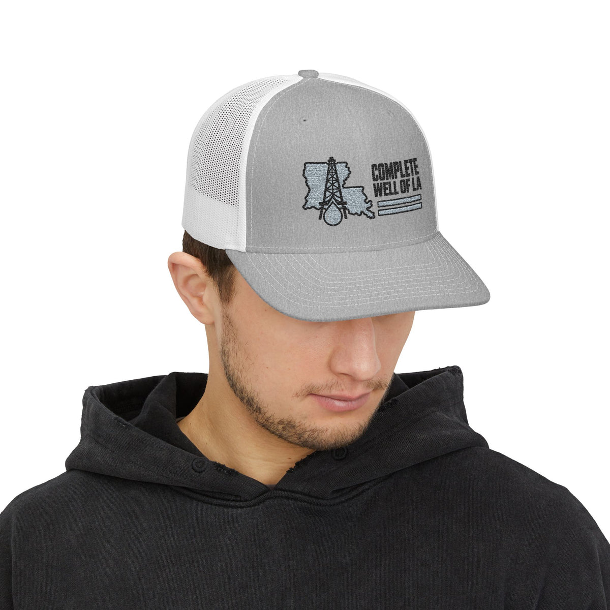 Complete Well of LA Custom Snapback Trucker Hat | Grey/Black Center Logo Embroidery by Subbin4Sanity