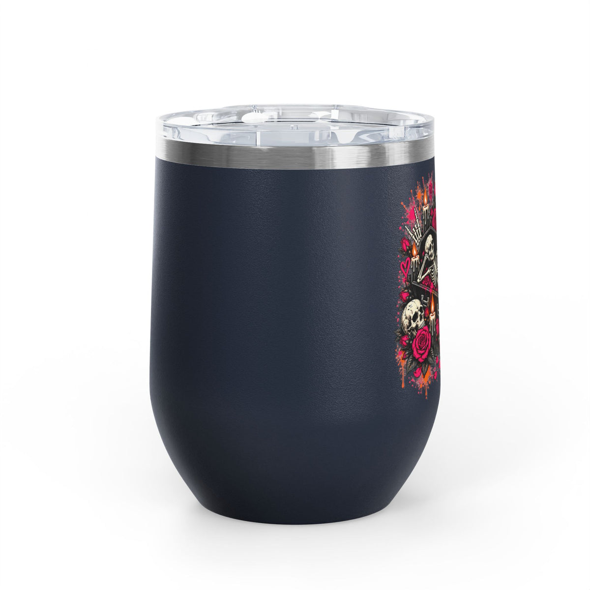 Dead & Unbothered 12oz Wine Tumbler | Gothic Skeleton Stainless Steel Cup by Subbin4Sanity
