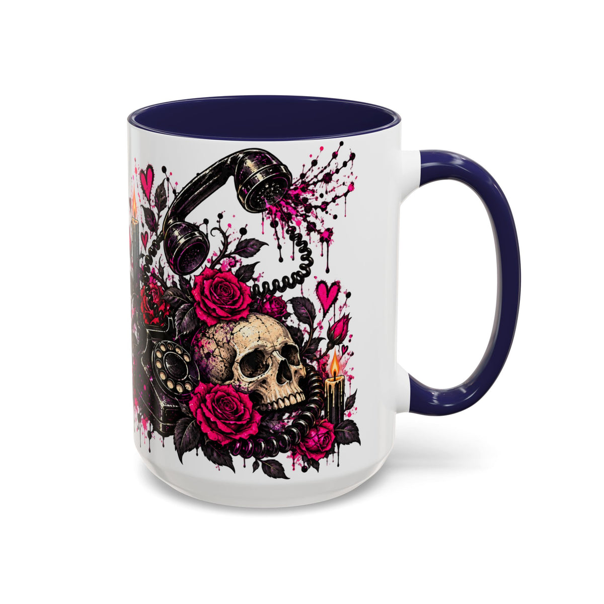 Karma’s Calling Coffee Mug | Gothic Skull & Telephone Ceramic Mug by Subbin4Sanity