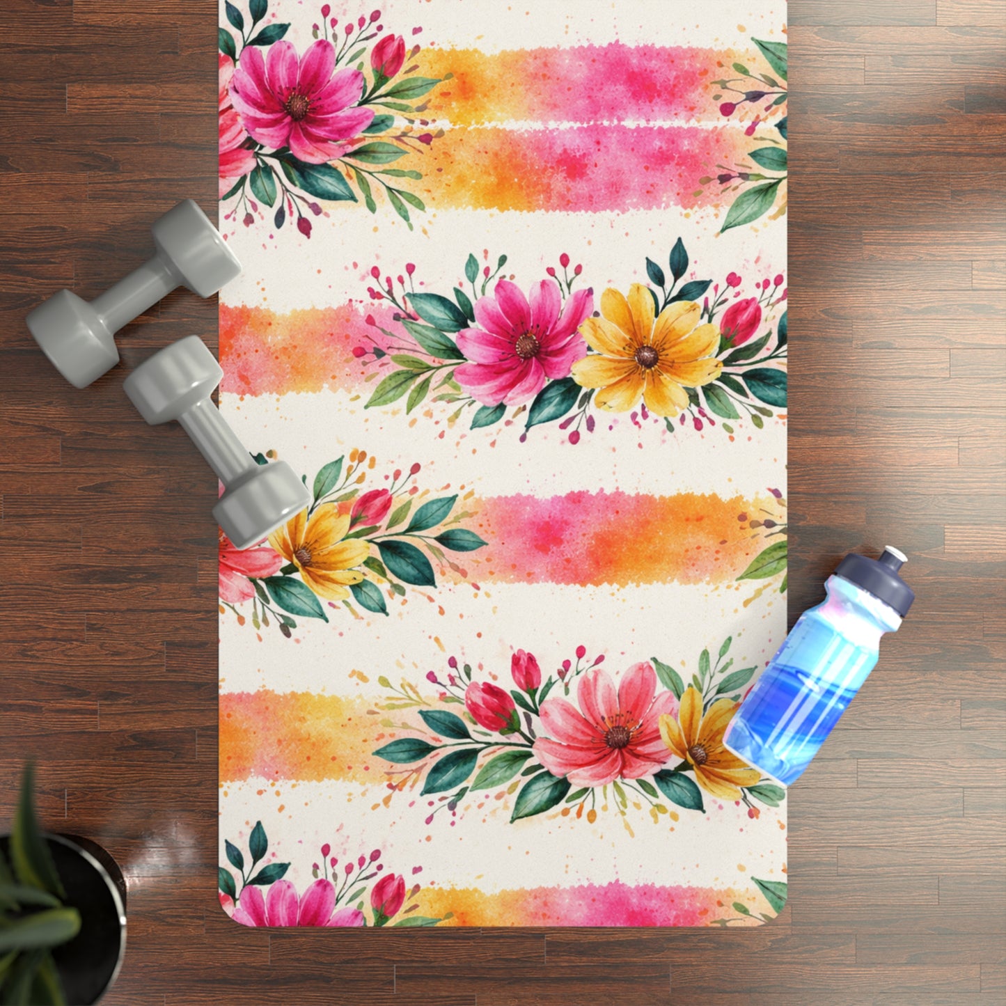 Wildflower Garden Stripe Pattern – Splatter Bloom Collection - Rubber Yoga Mat