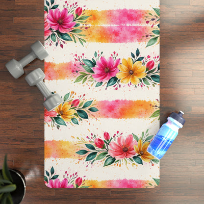 Wildflower Garden Stripe Pattern – Splatter Bloom Collection - Rubber Yoga Mat