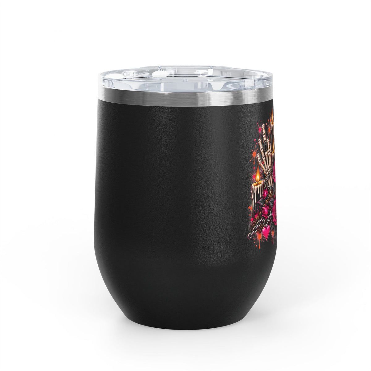 Dirt & Defiance 12oz Wine Tumbler | Gothic Skull & Coffin Stainless Steel Cup by Subbin4Sanity