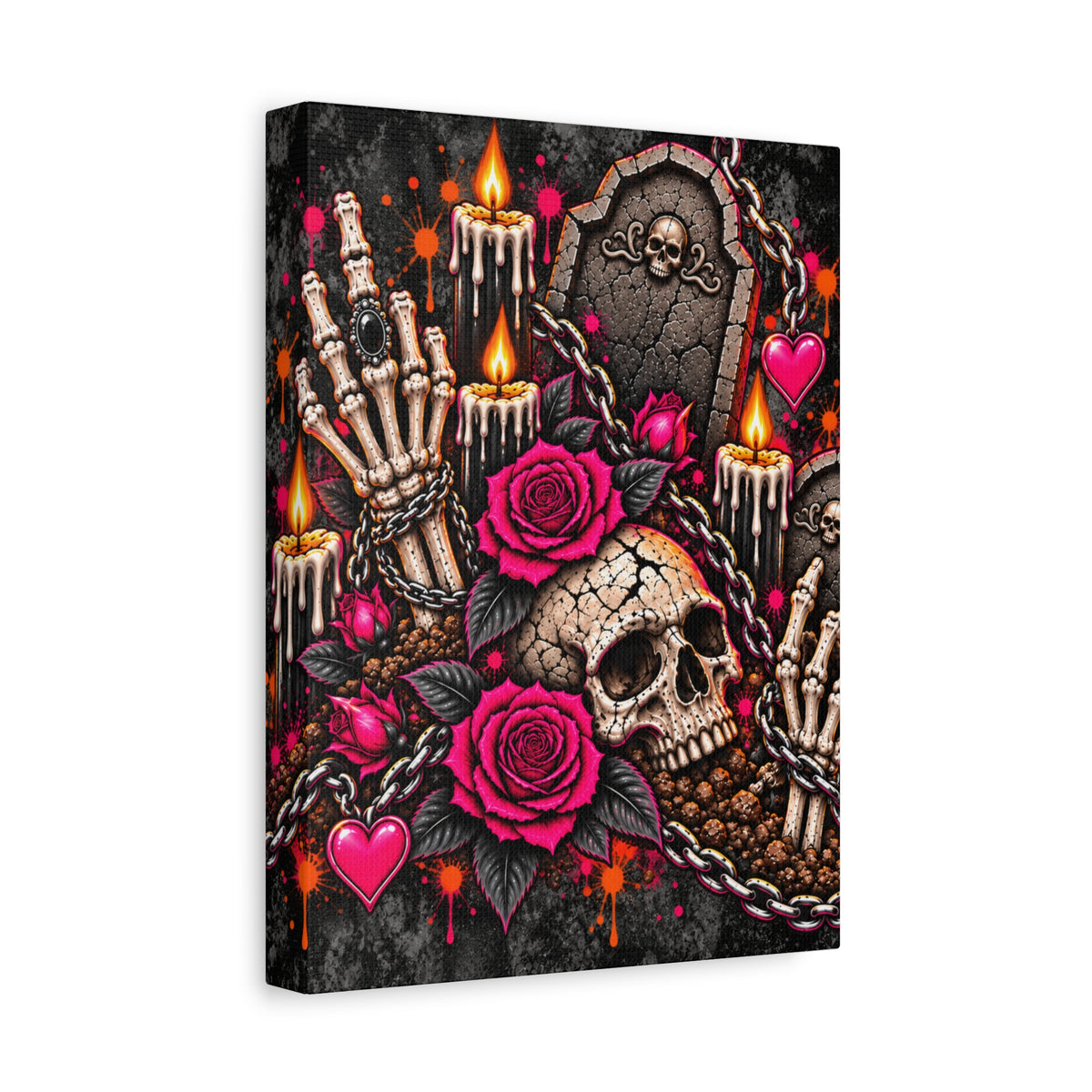 Dirt & Defiance Halloween Canvas | Gothic Skull, Gravestone & Rose Wall Art by Subbin4Sanity