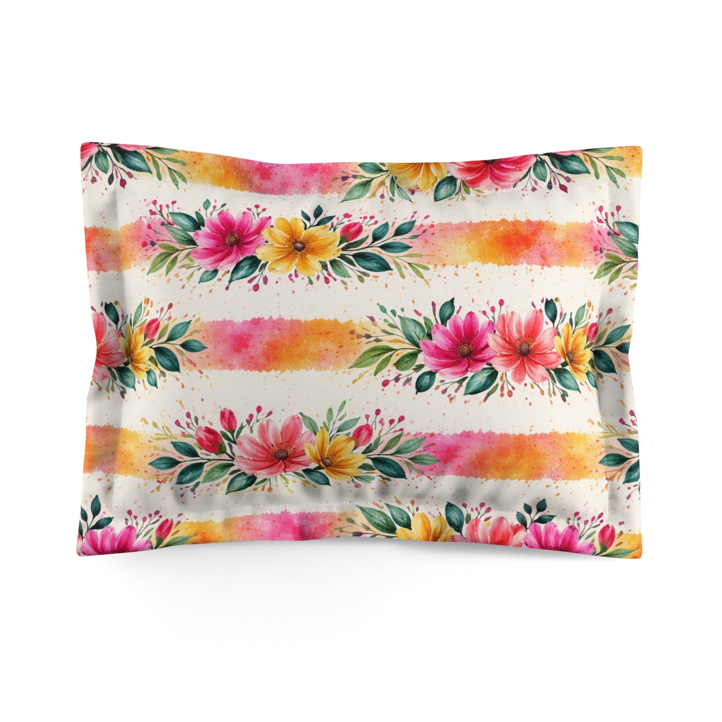 Wildflower Garden Stripe Pattern – Splatter Bloom Collection – Decorative Pillowcase Sham