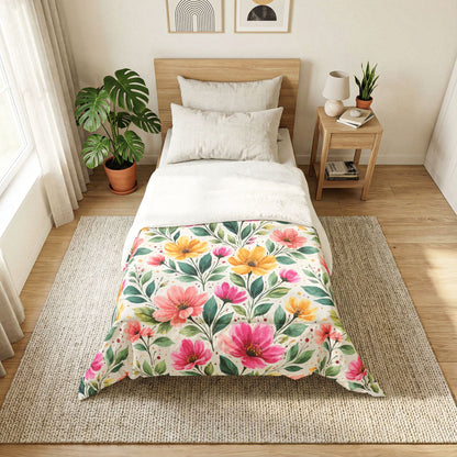 Watercolor Wildflower Garden Pattern – Splatter Bloom Collection – Comforter