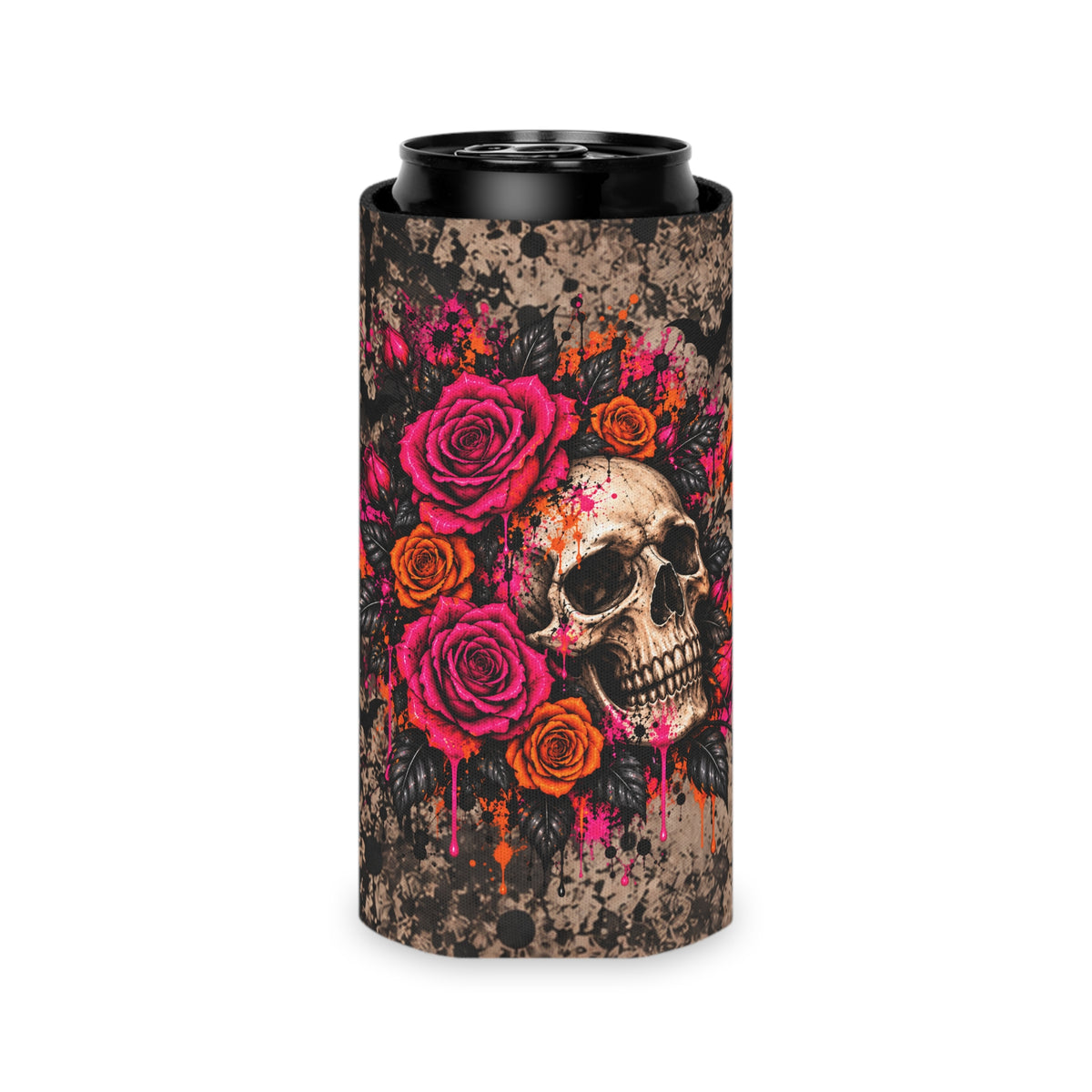Deadly Blooms Foam Grip Koozie | Gothic Floral Skull Can Cooler by Subbin4Sanity