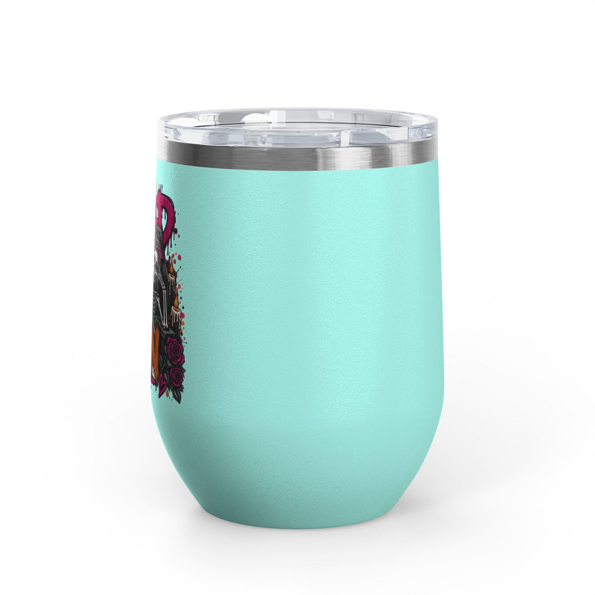 Too Dead To Give A Damn 12oz Wine Tumbler | Sarcastic Gothic Stainless Steel Cup by Subbin4Sanity