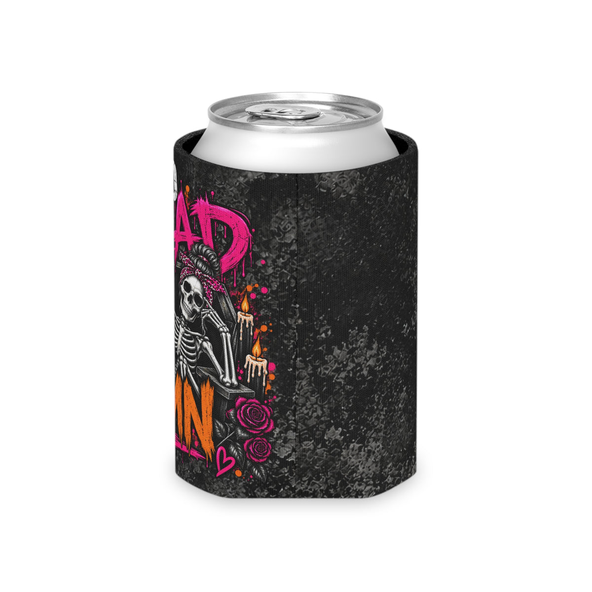 Too Dead To Give A Damn Foam Grip Koozie | Sassy Skeleton Can Cooler by Subbin4Sanity