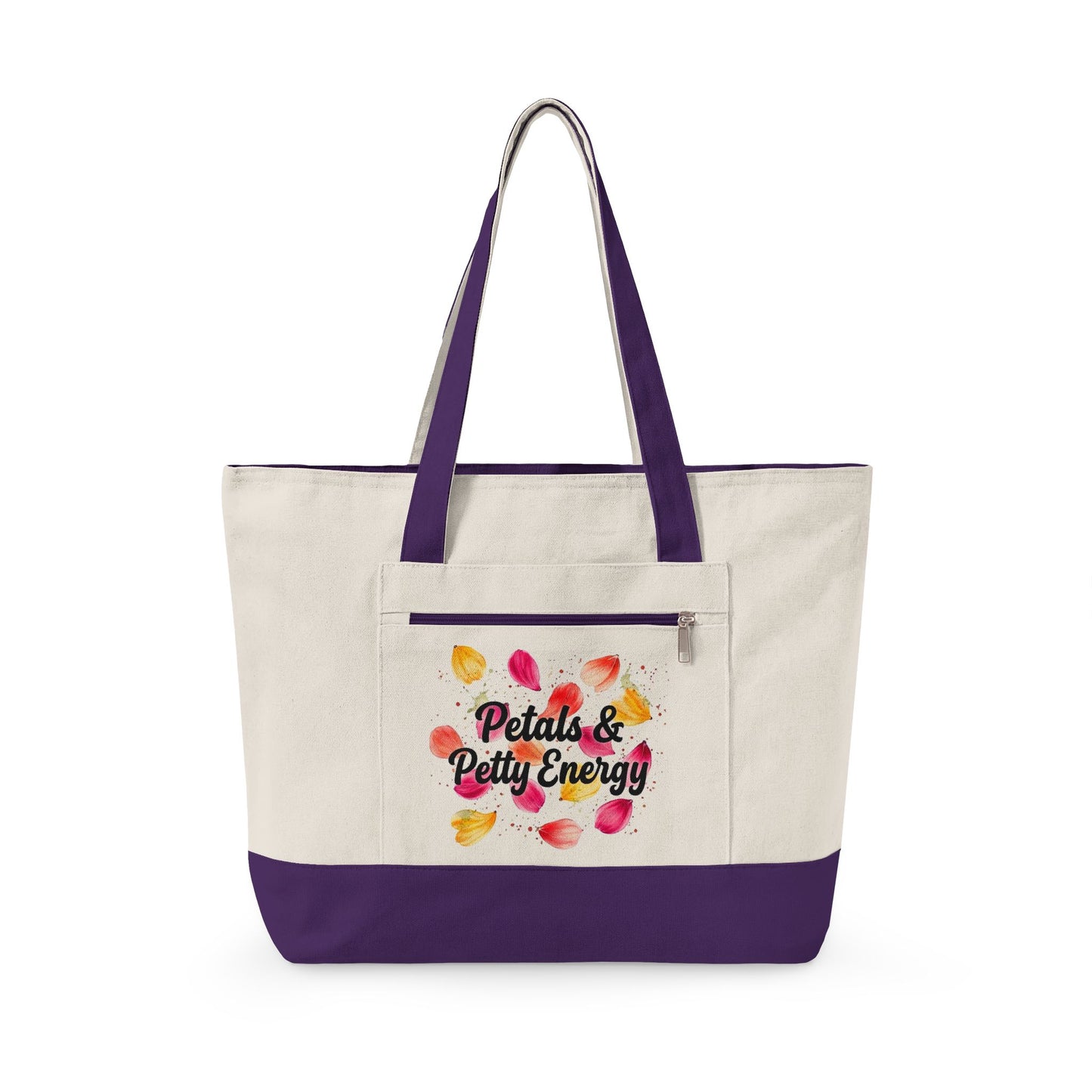 "Petals & Petty Energy" — Zippered Tote Bag