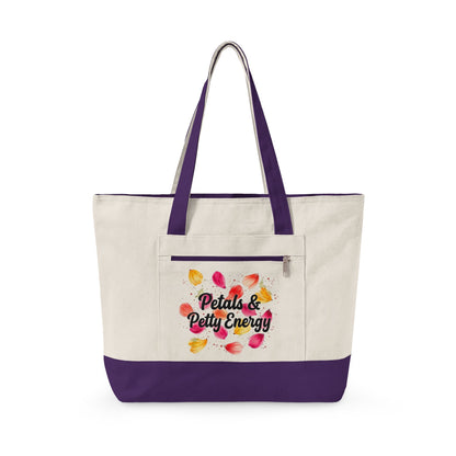 "Petals & Petty Energy" — Zippered Tote Bag