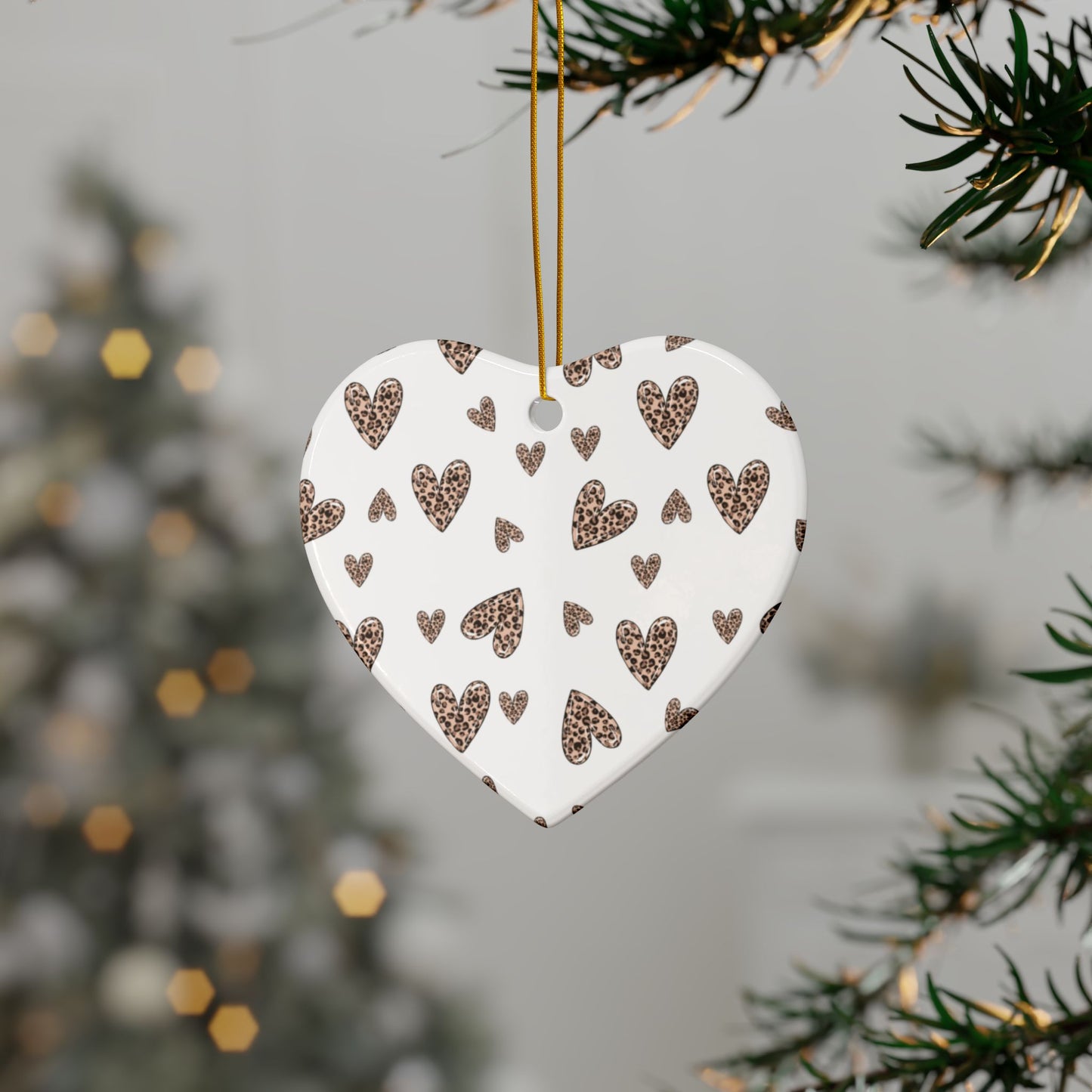 Heart Pattern Ceramic Ornament | White & Leopard Hearts Valentine Decor Keepsake by Subbin4Sanity