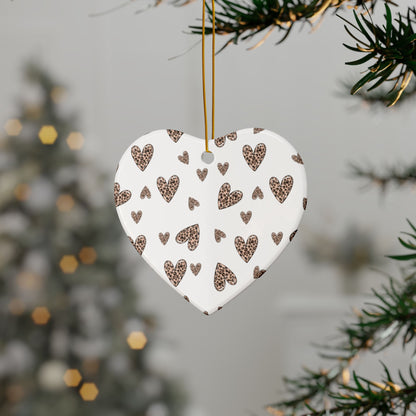 Heart Pattern Ceramic Ornament | White & Leopard Hearts Valentine Decor Keepsake by Subbin4Sanity