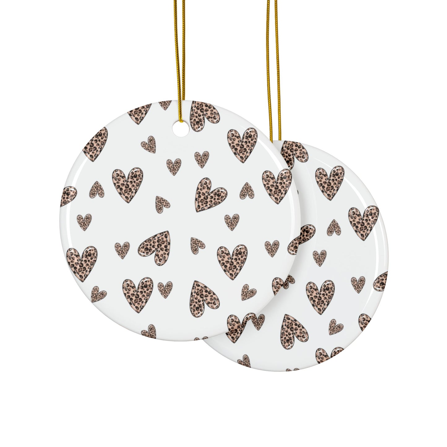 Heart Pattern Ceramic Ornament | White & Leopard Hearts Valentine Decor Keepsake by Subbin4Sanity