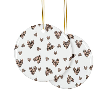 Heart Pattern Ceramic Ornament | White & Leopard Hearts Valentine Decor Keepsake by Subbin4Sanity