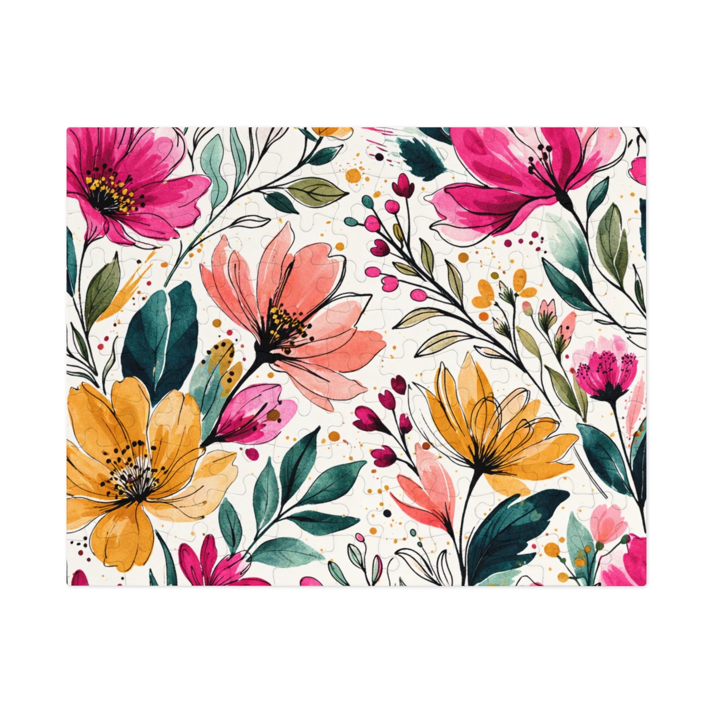 aModern Botanical Wildflower Pattern – Splatter Bloom Collection – Puzzle & Tin Storage Box