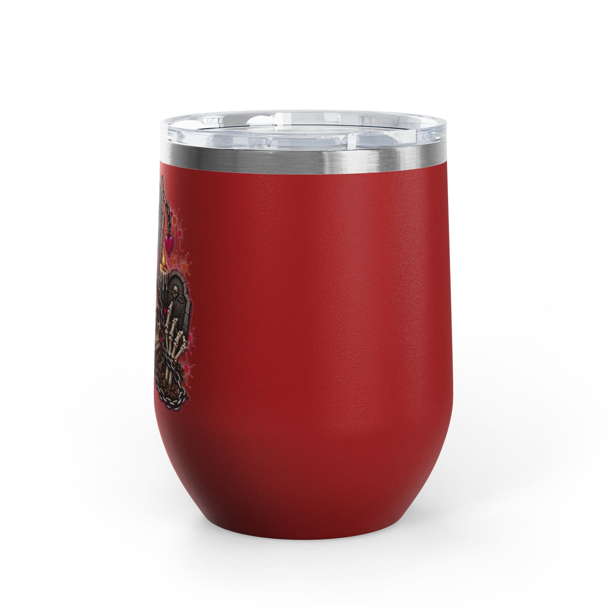 Dirt & Defiance 12oz Wine Tumbler | Gothic Skull & Coffin Stainless Steel Cup by Subbin4Sanity