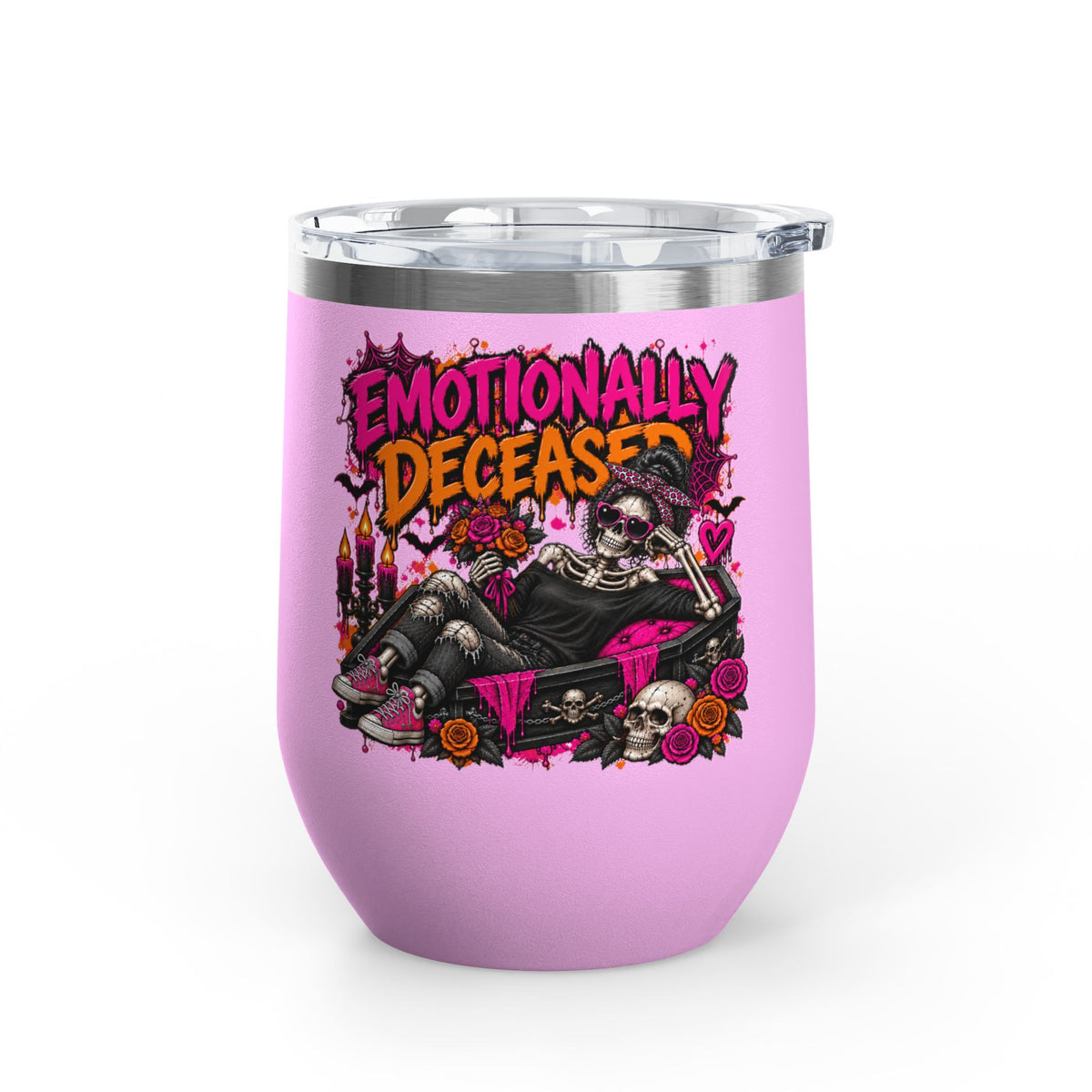 Emotionally Deceased 12oz Wine Tumbler | Dark Humor Gothic Stainless Steel Cup by Subbin4Sanity