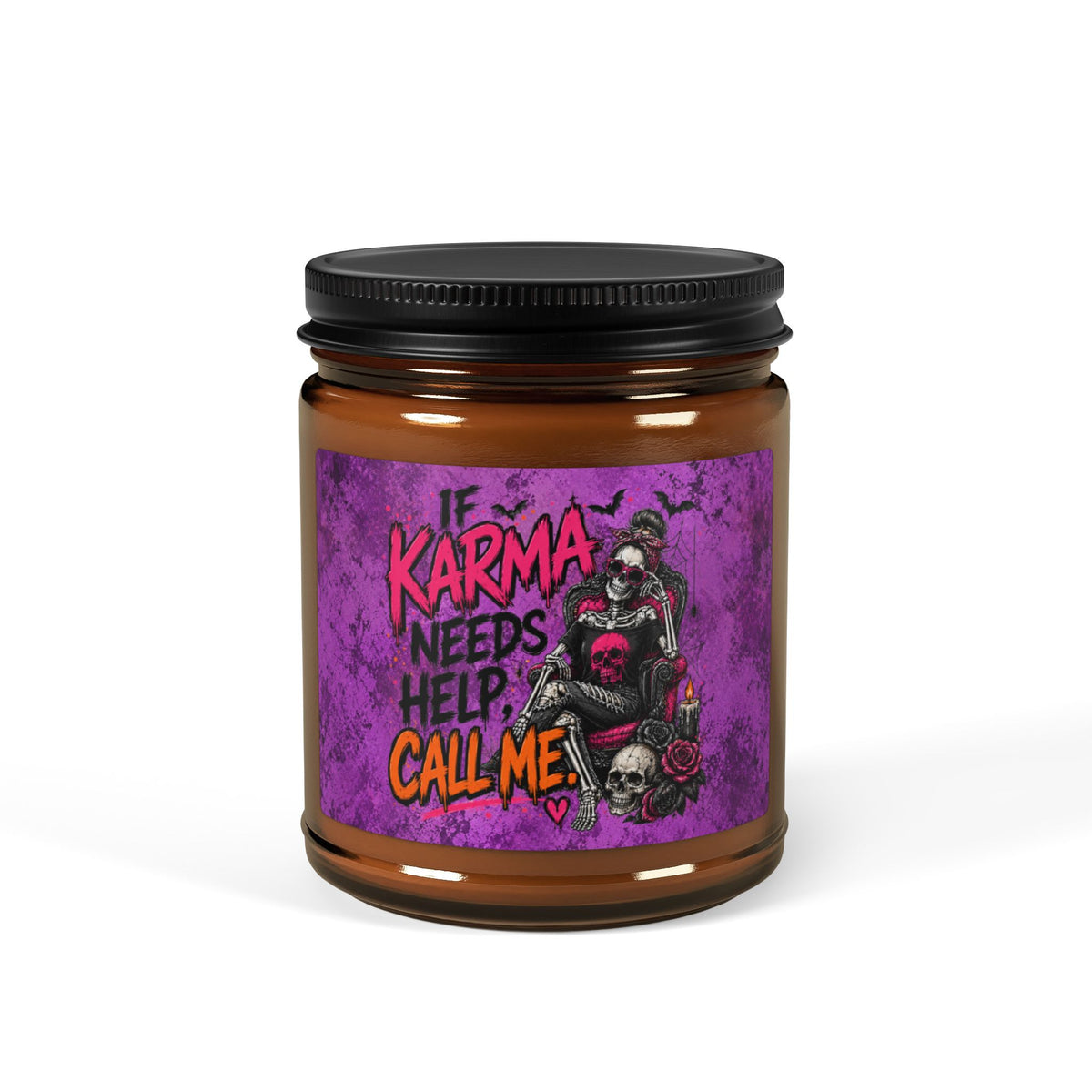 If Karma Needs Help, Call Me Scented Amber Jar Soy Candle | Sarcastic Gothic Home Decor Candle by Subbin4Sanity