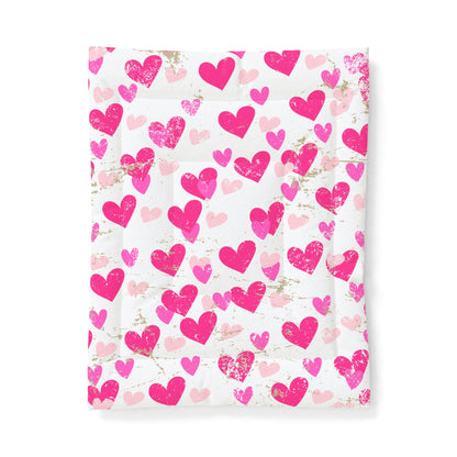Love Worn Cozy Comforter Blanket | Distressed Heart Print Cotton Comforter – Pink Love Pattern Bedding by Subbin4Sanity