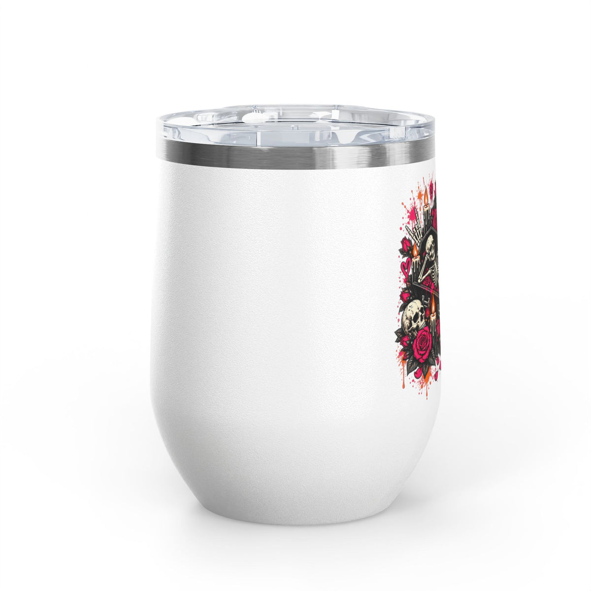 Dead & Unbothered 12oz Wine Tumbler | Gothic Skeleton Stainless Steel Cup by Subbin4Sanity