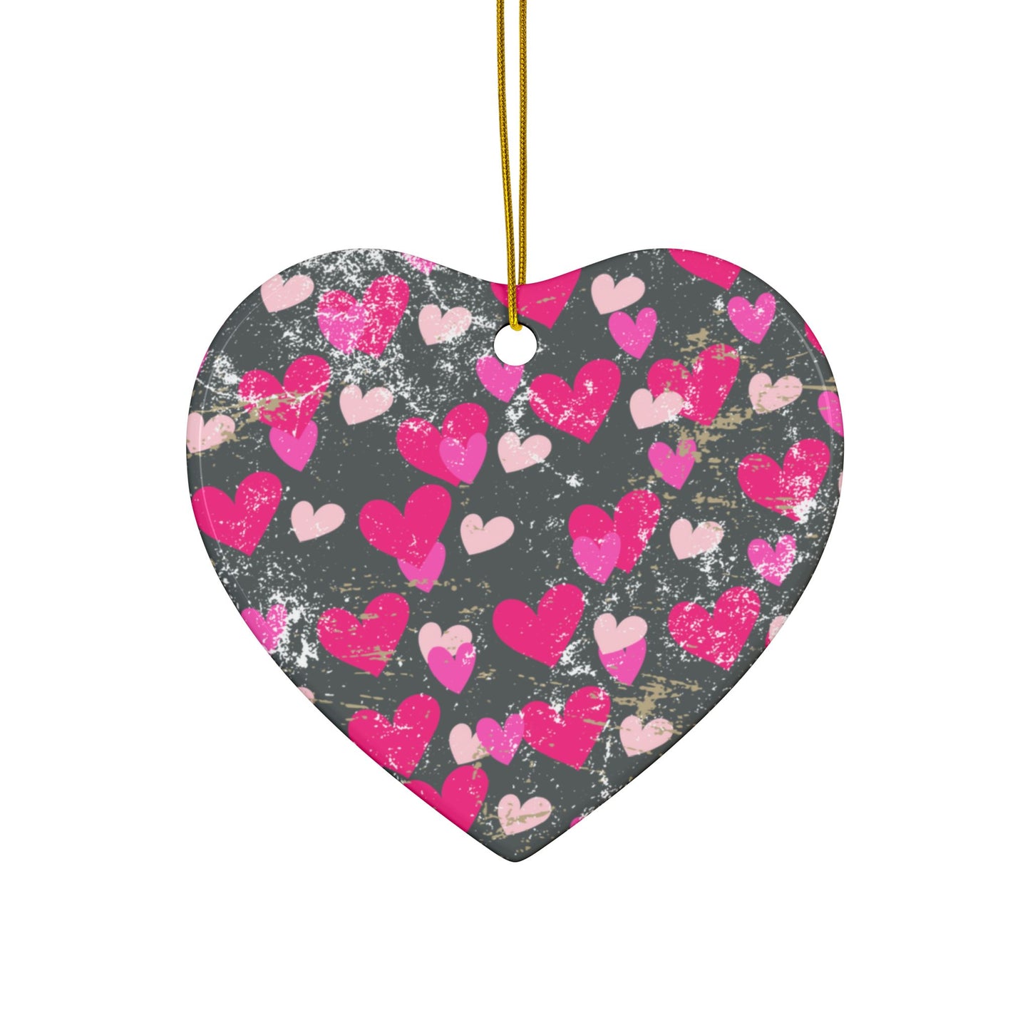 Heart Ceramic Ornament | Grey & Pink Hearts Valentine Decor Keepsake by Subbin4Sanity