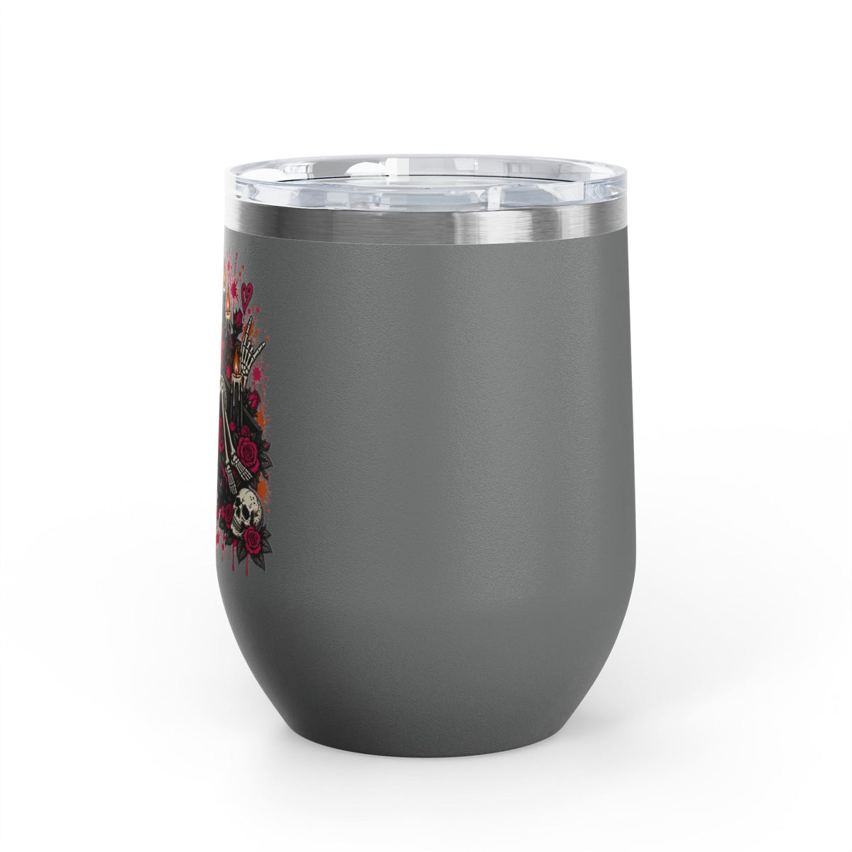 Dead & Unbothered 12oz Wine Tumbler | Gothic Skeleton Stainless Steel Cup by Subbin4Sanity