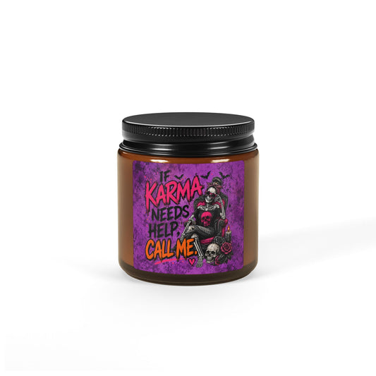 If Karma Needs Help, Call Me Scented Amber Jar Soy Candle | Sarcastic Gothic Home Decor Candle by Subbin4Sanity