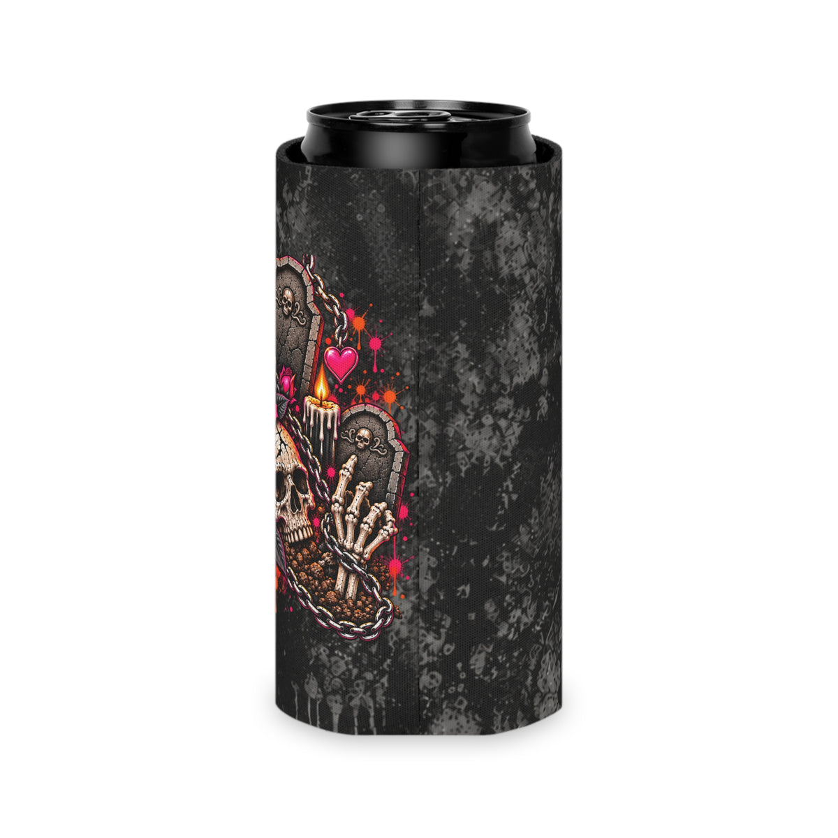 Dirt & Defiance Foam Grip Koozie | Gothic Skull & Coffin Can Cooler by Subbin4Sanity