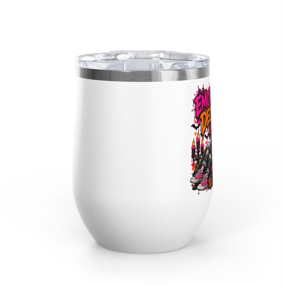 Emotionally Deceased 12oz Wine Tumbler | Dark Humor Gothic Stainless Steel Cup by Subbin4Sanity