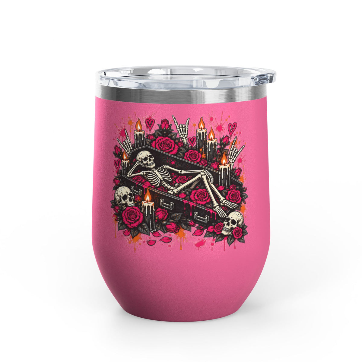 Dead & Unbothered 12oz Wine Tumbler | Gothic Skeleton Stainless Steel Cup by Subbin4Sanity