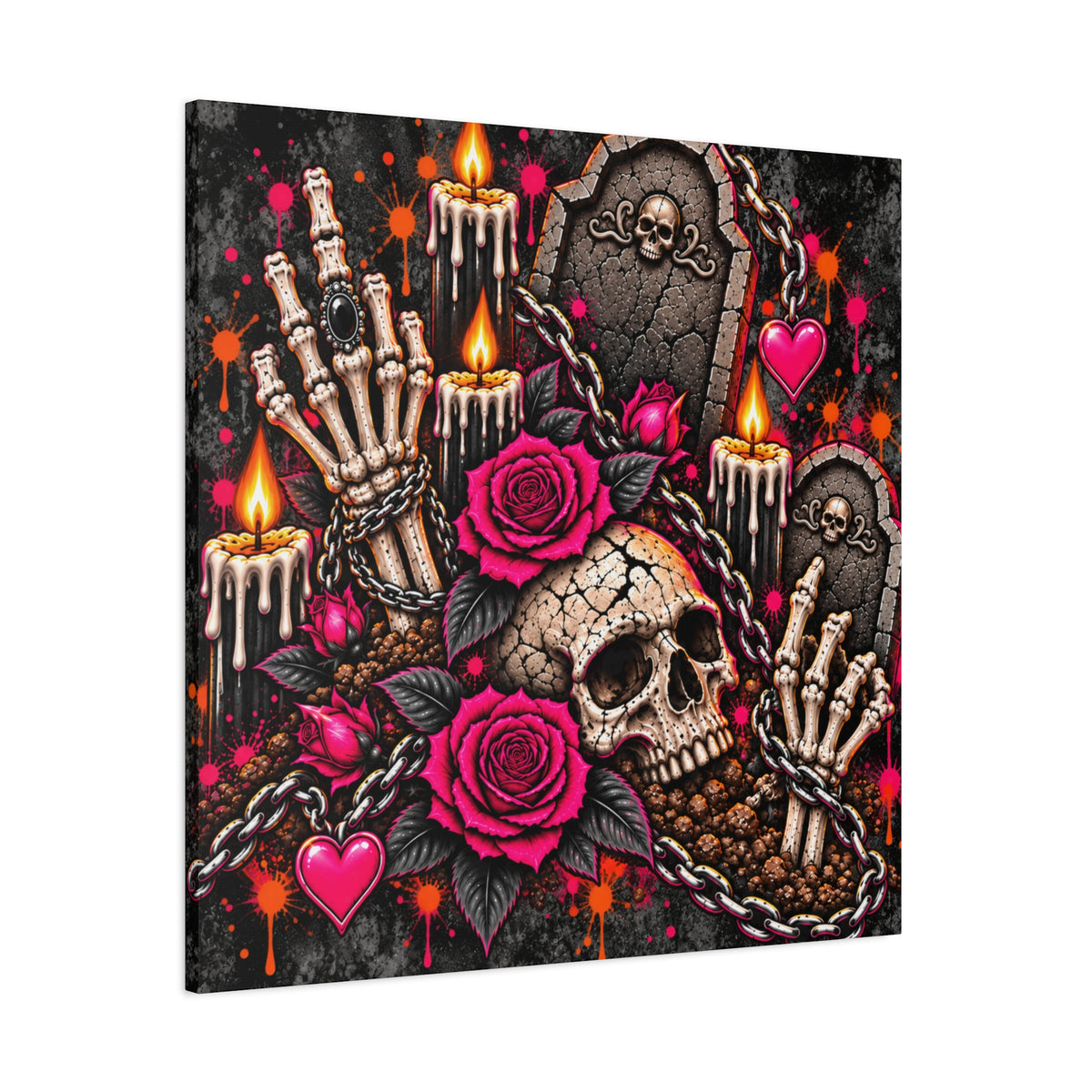 Dirt & Defiance Halloween Canvas | Gothic Skull, Gravestone & Rose Wall Art by Subbin4Sanity