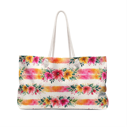 Wildflower Garden Stripe Pattern – Splatter Bloom Collection – Weekender Travel Tote Bag