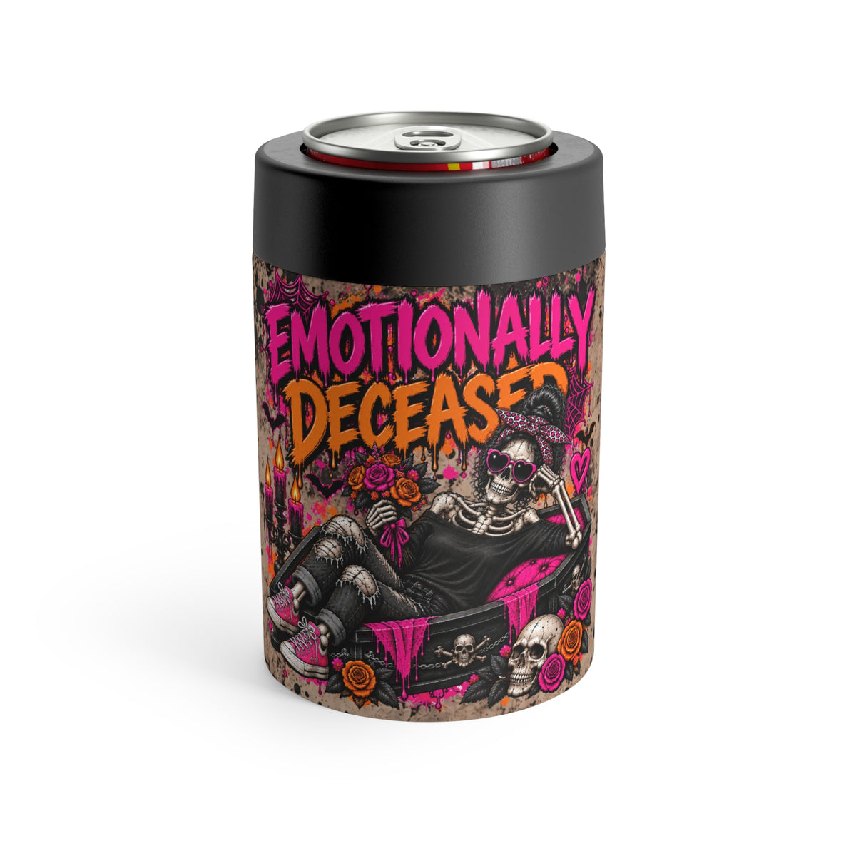 Emotionally Deceased 12oz Insulated Stainless Steel Koozie | Dark Humor Gothic Can Holder by Subbin4Sanity
