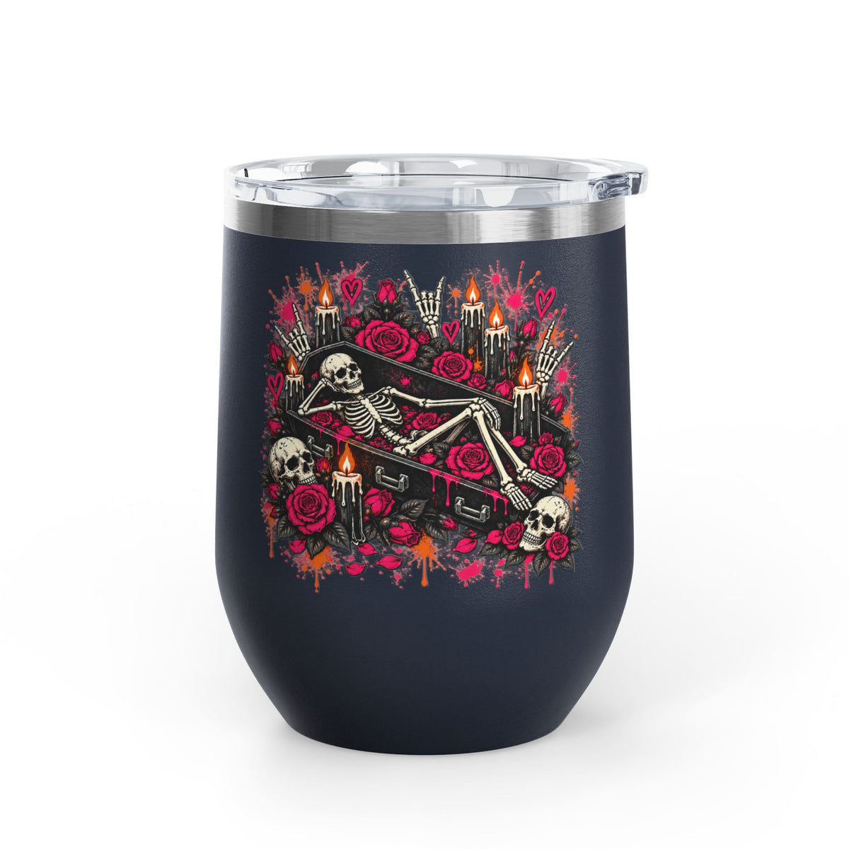 Dead & Unbothered 12oz Wine Tumbler | Gothic Skeleton Stainless Steel Cup by Subbin4Sanity